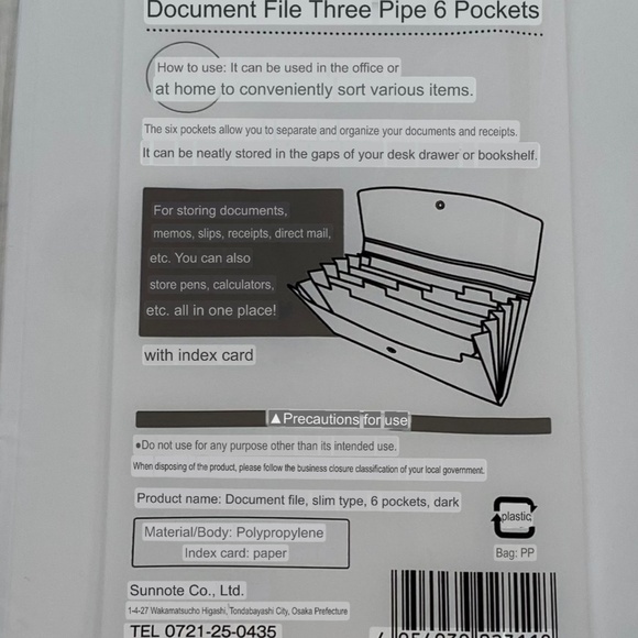 6-Pocket Document File with Index Card. Translucent. White - Picture 7 of 7